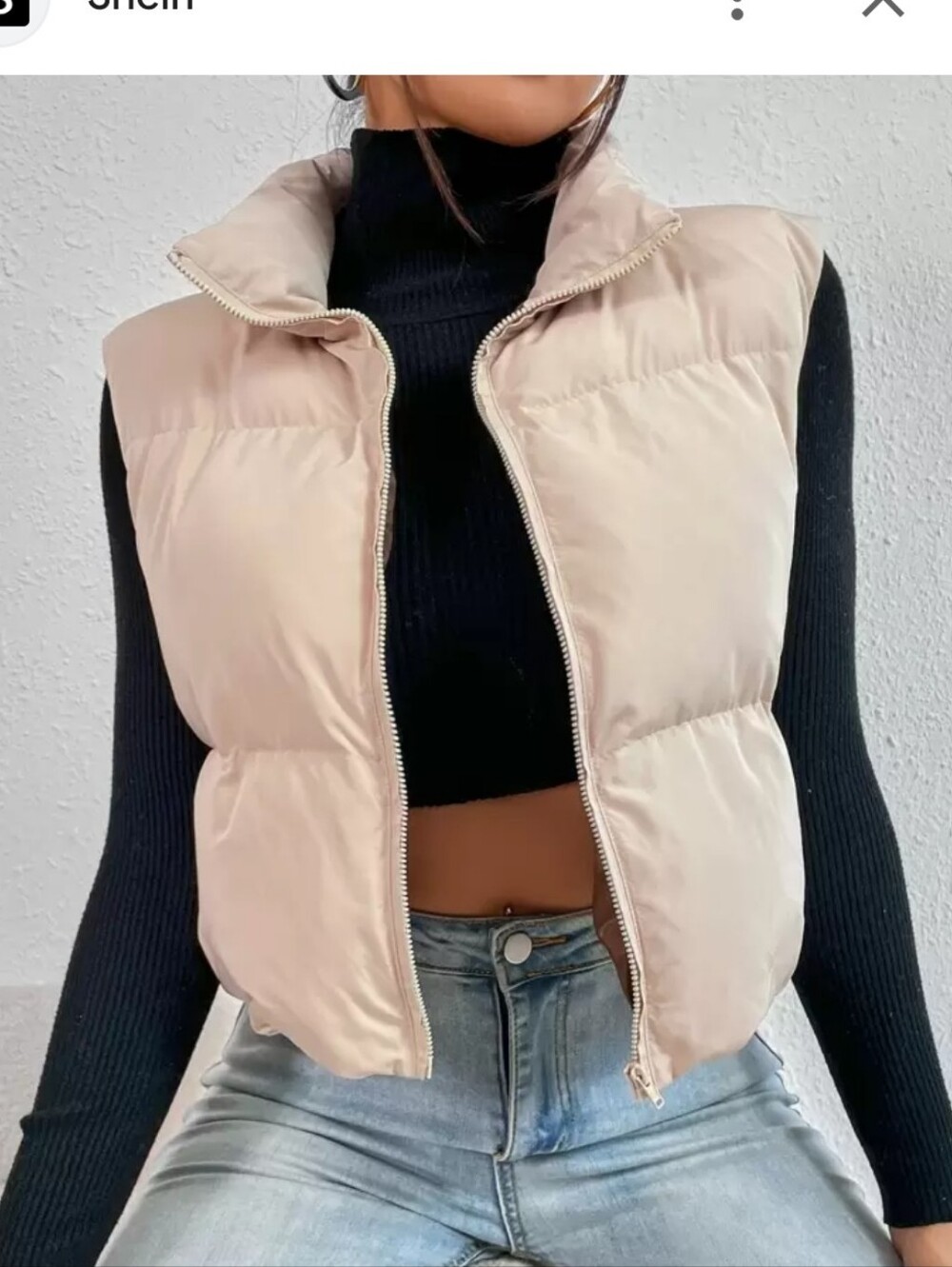 SHEIN EZ Wear Solid Light Beige Quilted Puffer Vest - Zip Front
